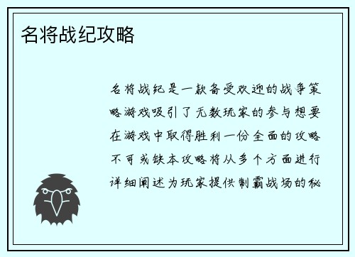 名将战纪攻略